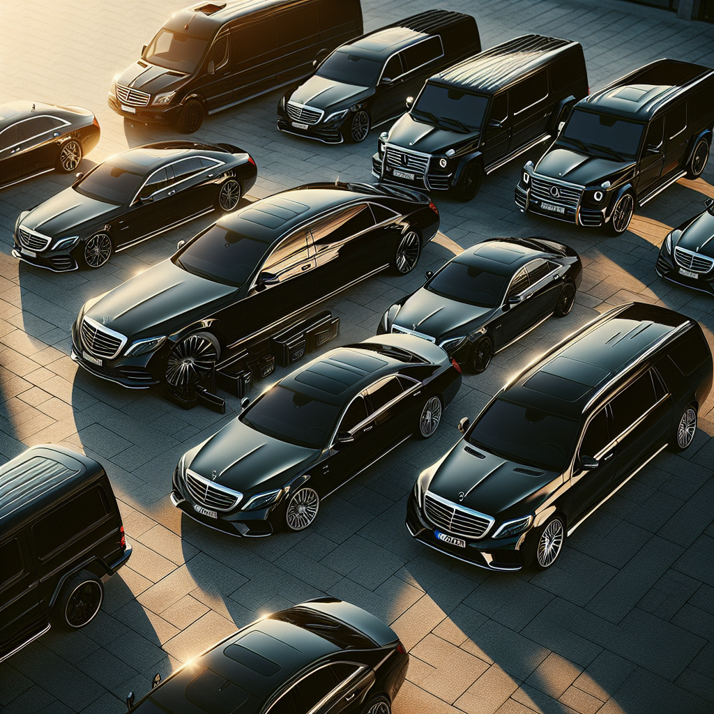 A lineup of Luxury Vehicles including limousines, sedans, and SUVs