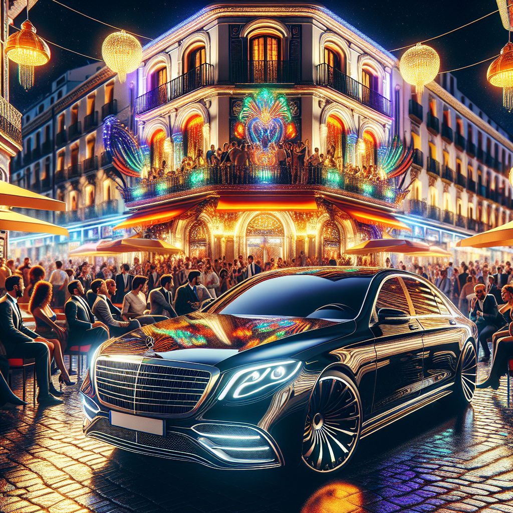 A vibrant scene of people enjoying an evening at a bustling nightclub in Madrid