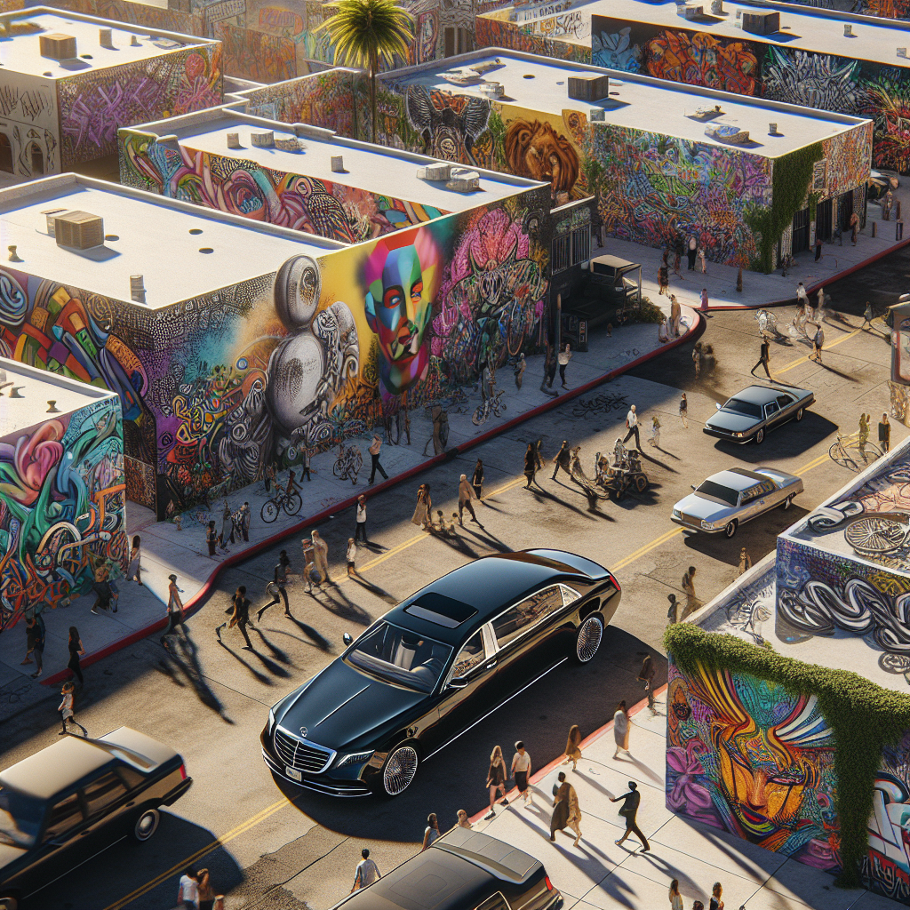An aerial view of Wynwood Walls, showcasing the vibrant street art and bustling atmosphere.