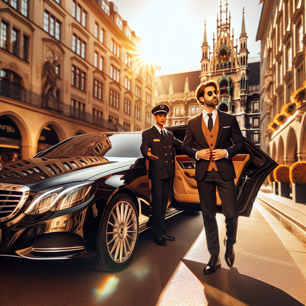 Chauffeur opening limousine door for a passenger in Munich