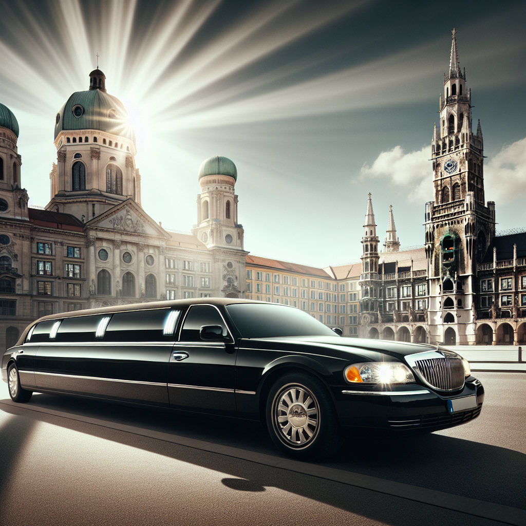 Elegant limousine with a backdrop of Munich’s famous landmarks