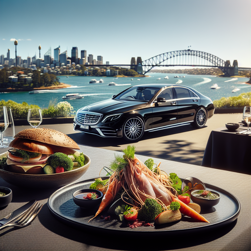 Gourmet dish from Quay restaurant with Sydney Harbour in the background
