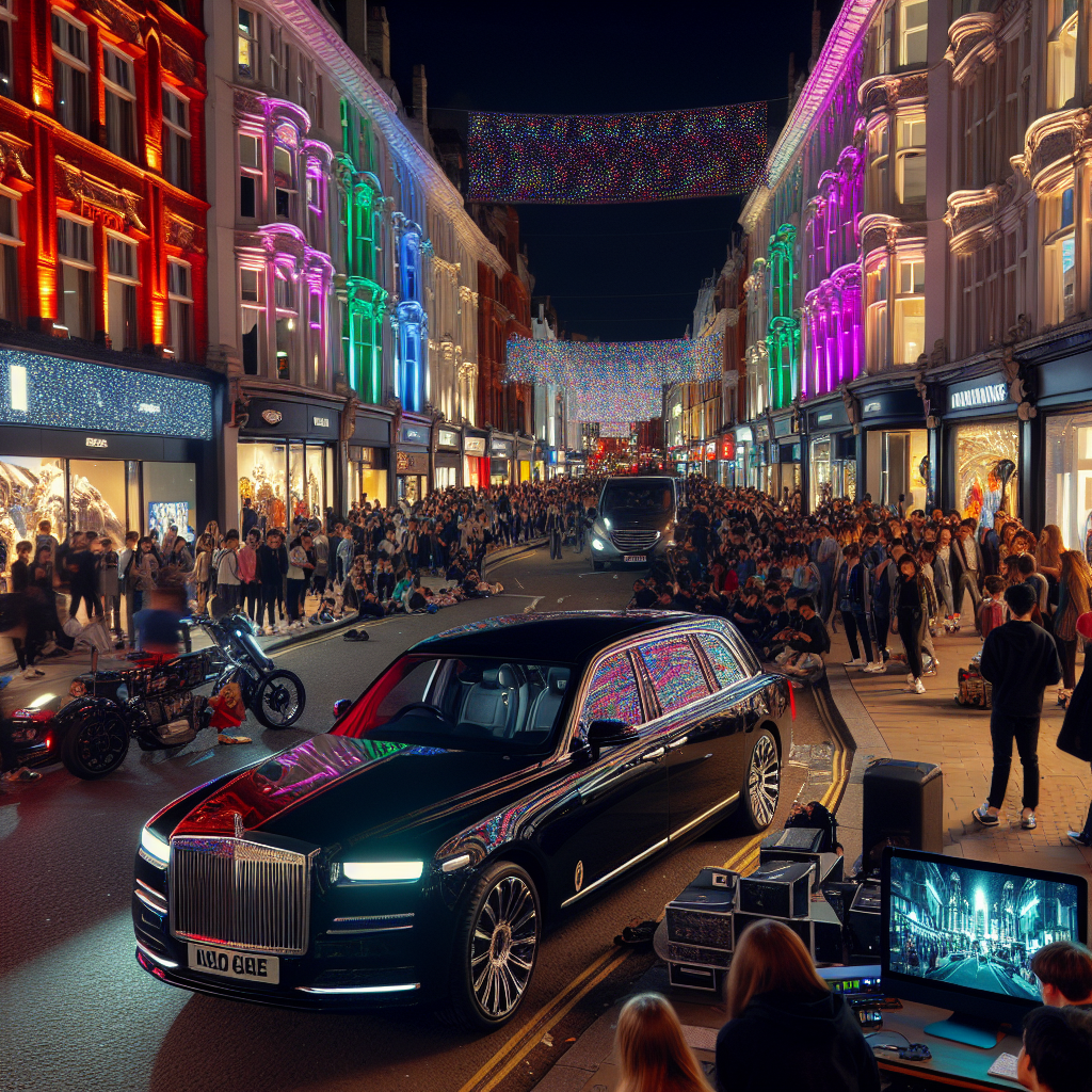 Illuminated Oxford Street with bustling night life