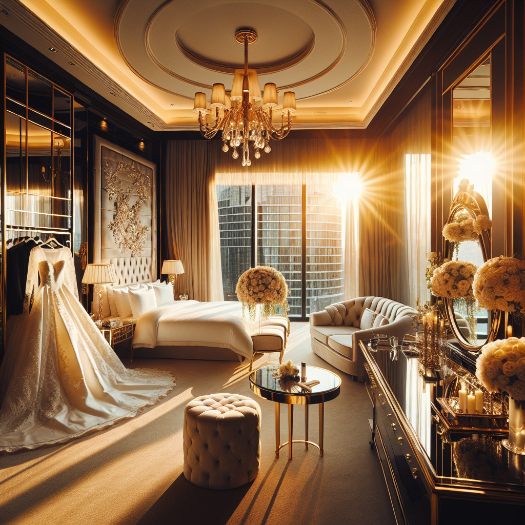 Luxurious hotel suite ready for bridal preparation