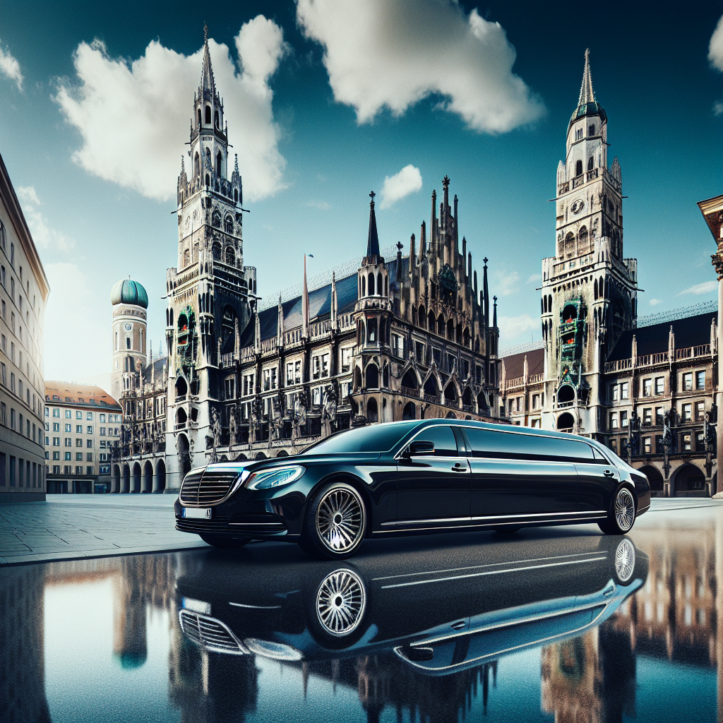 Luxurious Limousine in front of Munich's Cityscape