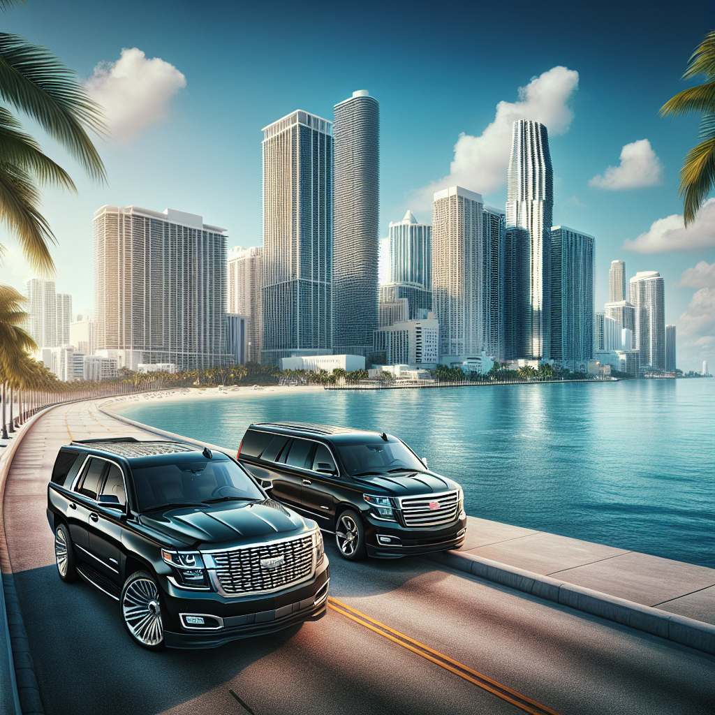 Luxurious SUV in front of a Miami skyline