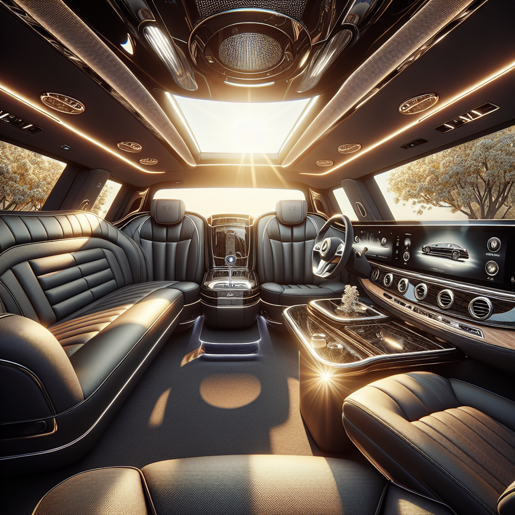 Luxury limousine interior with high-end amenities