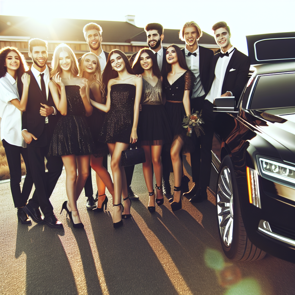 Smiling students Boarding a sleek, modern Samuelz® limousine.