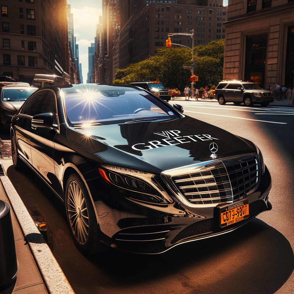 Luxury VIP Greeter car on a busy city street in daylight