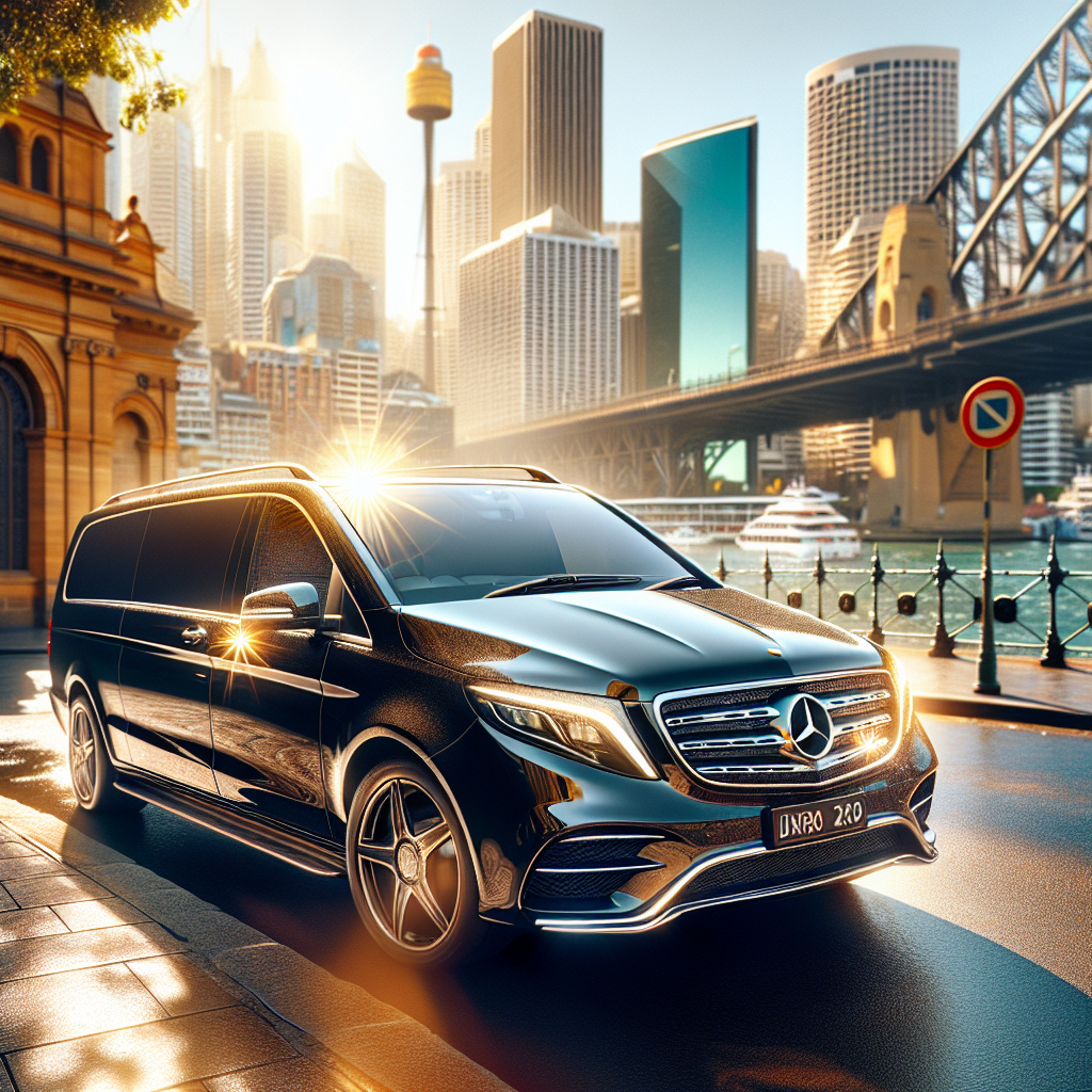 Luxury Mercedes van with shiny exterior in a modern city setting