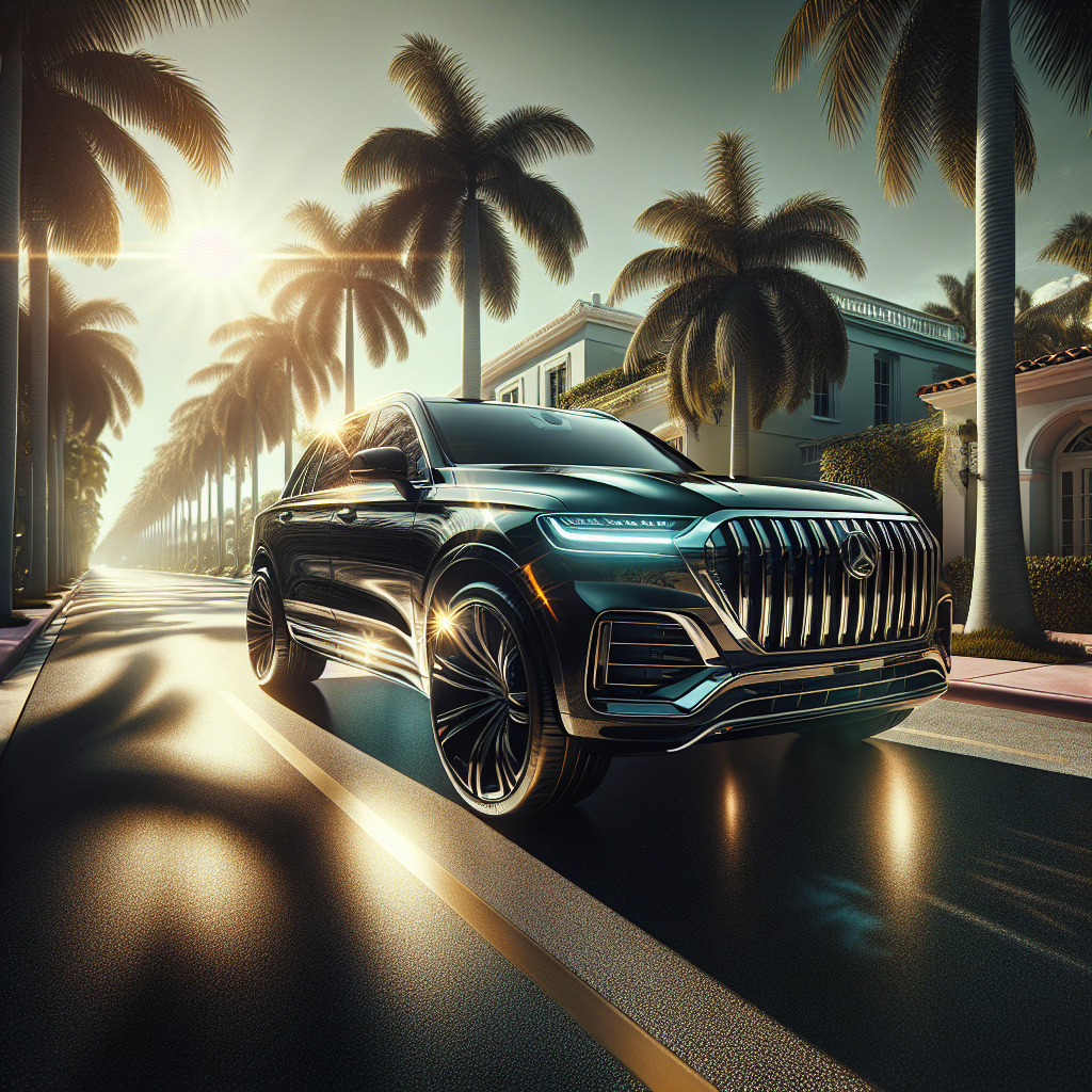Luxurious SUV driving through a palm tree-lined street
