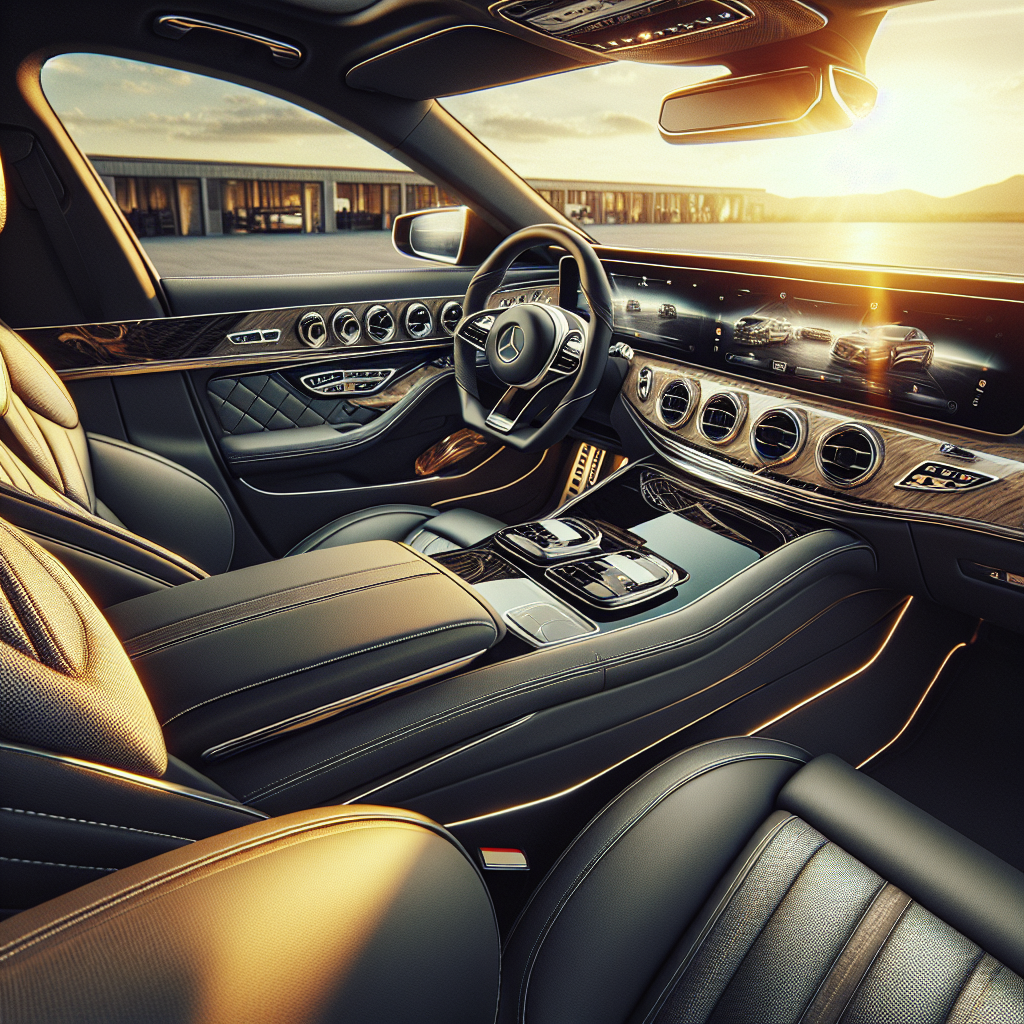 A comfortable, high-end luxury car interior with advanced amenities