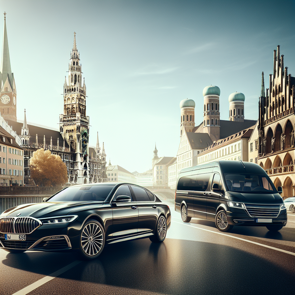 a luxury vehicle from Samuelz®’s fleet with an elegant Munich backdrop